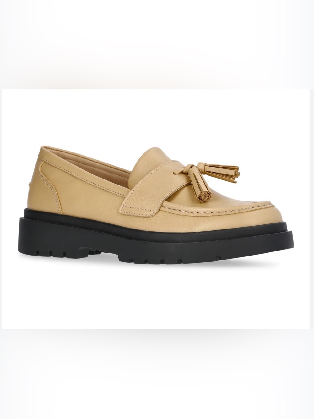 Women's Beige Tassel Loafers with Black Lug Sole